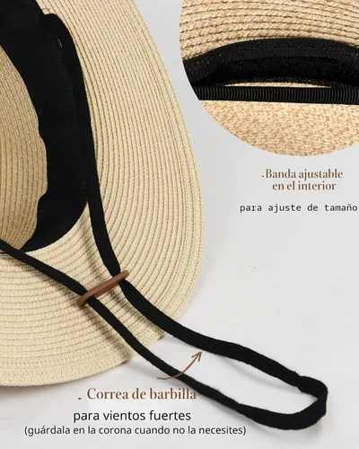 Vista 4 de FURTALK Sombrero Panamá de paja de ala ancha para hombre y mujer Ab-beige.
