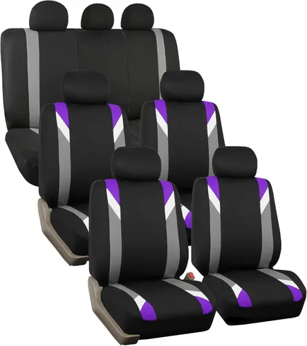 Vista 13 de Fundas para asientos en 3 filas modernas de alta calidad FH GROUP FH-FB033217 color beige y negro, para la mayoría de los autos, camionetas, SUV