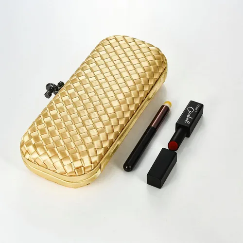 Vista 6 de Bolso de mano de noche tejido para mujer, elegante bolso cruzado con cadena desmontable para boda, fiesta de graduación
