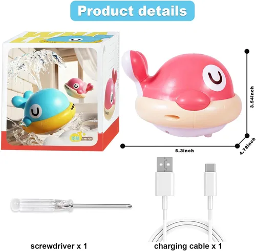 Vista 6 de Juguetes de baño para bebés, juguetes de baño para niños de 1 a 3 años, juguetes de bañera recargables con rociador de ballenas iluminados, juguetes