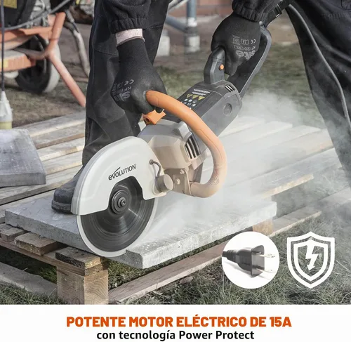 Vista 2 de Evolution R230DCT Sierra eléctrica para hormigón de 9 pulgadas Hoja de mampostería de diamante incluida Motor de 15 A Profundidad de corte