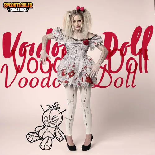Vista 2 de Spooktacular Creations Disfraz de muñeca espeluznante de vudú para mujeres adultas, fiesta de disfraces de Halloween, fiesta temática