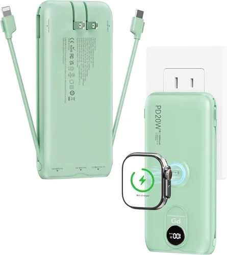 Vista 15 de Portable Charger 10000mAh 20W, Wall Plug, 2 Cables, iWatch Charging Digital Display, Compact Lightweight, USB C Fast Charge, USB-A 18W, Multi