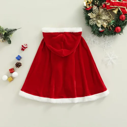 Vista 7 de Capa de Navidad para bebé, capa de terciopelo con capucha para niños pequeños, con piel, Sra. Papá Noel, disfraz de Navidad