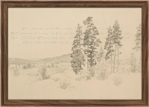 Vista 23 de MUDECOR Lienzo enmarcado prémium para pared, pinos nevados en bosque de invierno, ilustraciones modernas, arte contemporáneo, escénico, divertido