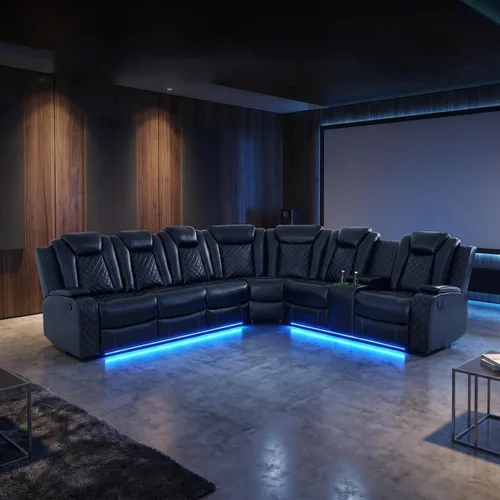 Vista 16 de Juego de sofá modular reclinable eléctrico con luz LED, sofás seccionales de cuero, juegos de muebles de sala de estar, modernos juegos de sofá