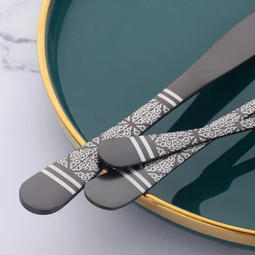 Vista 4 de Christmas Gift Black Hammered Flatware Sets for 4, 20 Pieces Unique Pattern Design Stainless Steel Cutlery Silverware Set Includes Dinner