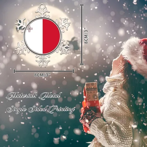 Vista 2 de Adornos de Navidad de metal con copo de nieve de Malta, recuerdo patriótico, regalo de recuerdo de país, adornos para árbol de Navidad, bandera