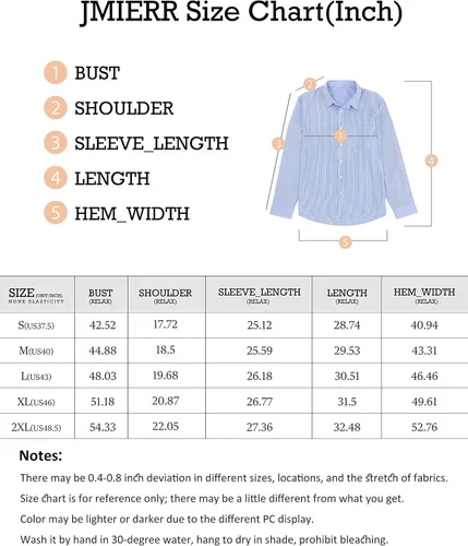Vista 6 de JMIERR Mens Casual Button Down Dress Shirts Pinpoint Stripe Long Sleeve Fall Shirt