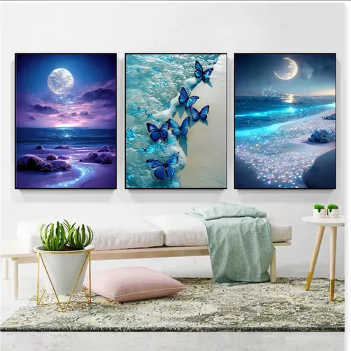 Vista 3 de Kits de Pintura de Diamante de Mariposa HSENJT para Adultos, Kits de Arte de Diamante 5D de Playa DIY, Pintura de Diamante DIY para Decoración