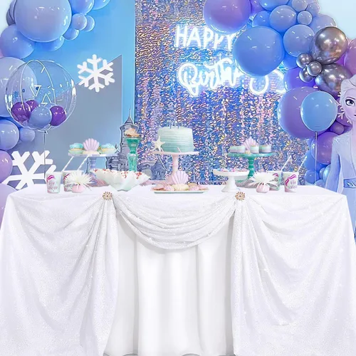 Vista 101 de B-COOL Mantel de lentejuelas con brillo para mesas, color azul bebé, mantel de lentejuelas para decoración de mesas, para bodas, Navidad