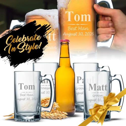 Vista 4 de My Personal Memories Juego de 4, juego de 8 y más tazas de cerveza grabadas personalizadas de padrinos de boda de 16 onzas, regalos personalizados