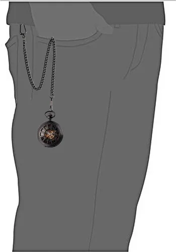 Vista 6 de SIBOSUN Reloj de bolsillo esqueleto especial 12 - Pequeño - Diseño de caja de ventana para hombre, color negro, mecánico con caja de cadena