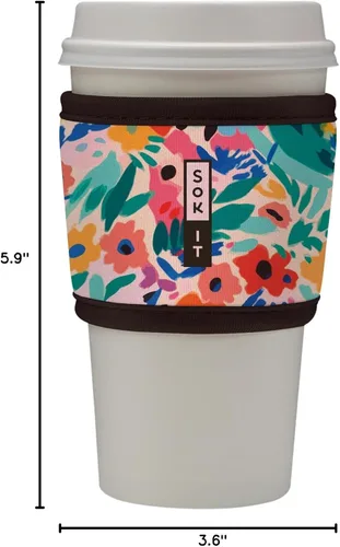 Vista 7 de Sok It HotSok Coffee & Tea - Funda de neopreno con aislamiento reutilizable (floral abstracto)