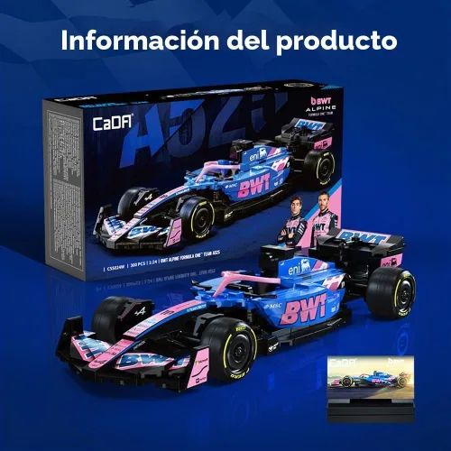 Vista 8 de CaDA C55024W BWT Alpine F1 Team A525 - Coche de bloques de construcción, escala 1:24, modelo de auto de carreras de Fórmula 1 con licencia