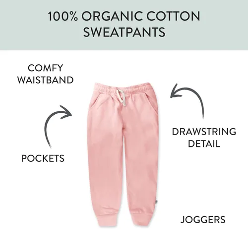 Vista 3 de HonestBaby Multipack Pullover Hoodie Sweatshirt Jogger Sweatpant Sets Organic Cotton Baby, Toddler, Boys, Girls, Unisex, Pink, Newborn