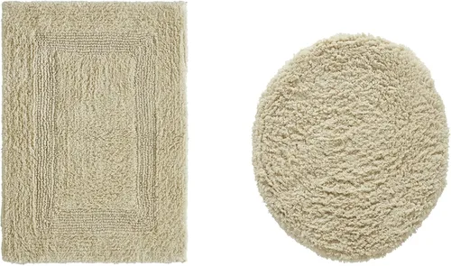 Vista 345 de Better Trends - Juego de 2 alfombras de baño 100% algodón, extra suaves, con borlas, de 17" x 24", alfombra de baño superabsorbente y reversible
