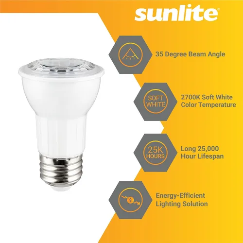 Vista 3 de Sunlite Bombilla LED PAR16 reflectora, 6 vatios (50 W = ), 500 lúmenes, base E26 media, regulable, reflector, 90 CRI, certificación ETL, cumple