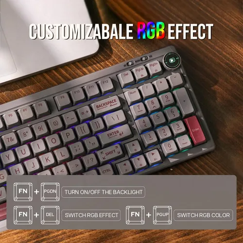 Vista 6 de EPOMAKER RT100 - Junta de 97 teclas BT5.02.4GUSB-C Teclado mecánico con pantalla de visualización personalizable, perilla, enchufe intercambiable