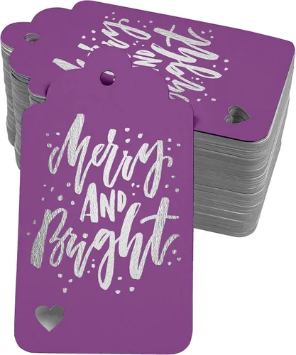 Vista 9 de Etiquetas colgantes con texto en inglés "Merry and Bright" (50 unidades)