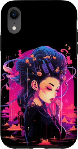 Vista 24 de iPhone 16 Japanese Geisha Retro Anime Cyberpunk Manga Synthwave Artsy Case