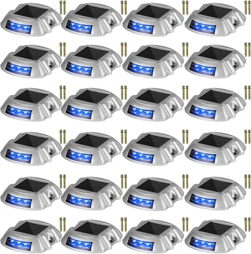 Vista 11 de VEVOR Paquete de 16 luces solares para entrada con botón de interruptor, luces de cubierta impermeables, muelle inalámbrico, 6 LED para advertencia