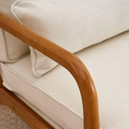 Vista 6 de Lestar Sillón individual, sillas de sofá de acento moderno, asiento tapizado de lino con cojín de respaldo y almohada para sala de estar (beige)