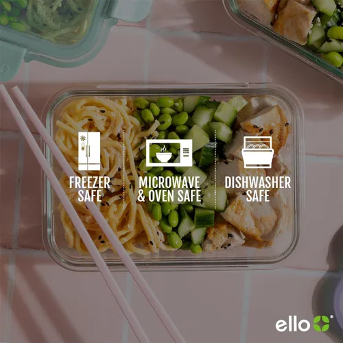 Vista 5 de Ello Color Lock Glass Meal Prep Sets Leak-Proof Glass Food Storage Containers with Airtight BPA-Free Plastic Lids, Dishwasher, Microwave, and