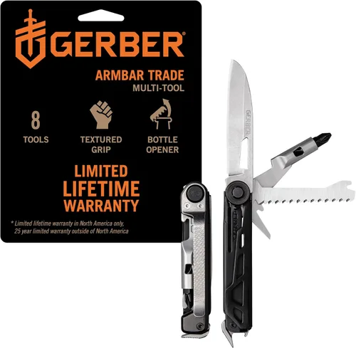 Vista 9 de Gerber Gear Armbar Trade 8-en-1 Multiherramienta - Cuchilla de 6.35 cm de borde liso, palanca, martillo - Equipo EDC y accesorios - Plata