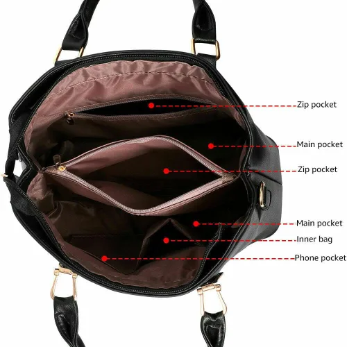 Vista 5 de Bolso de mano para mujer, bolso de mano, cartera de cuero suave, juego de 2