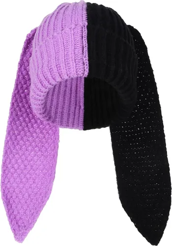 Vista 17 de Gorro de conejo para mujer, lindo conejo de ganchillo, gorro de invierno, cálido gorro de calavera para esquí al aire libre