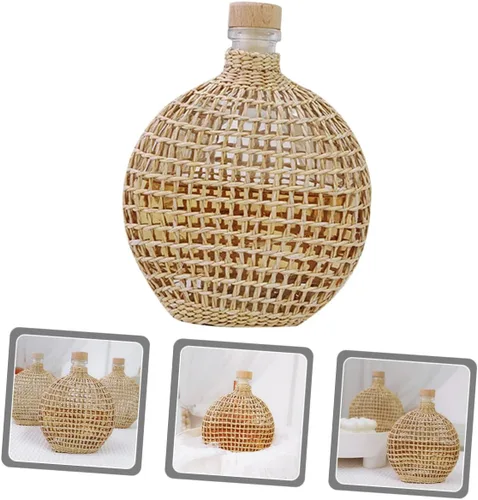 Vista 3 de STOBAZA Jarrón de botella de sidra, diseño tejido de ratán, centro de mesa decorativo elegante para mesa
