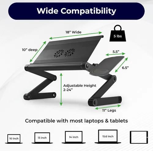 Vista 3 de WorkEZ - Soporte ajustable de refrigeración para computadora de escritorio con ventilador, puertos USB, alfombrilla de mouse, ergonómica, plegable
