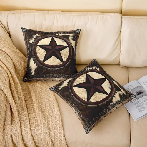 Vista 2 de Erosebridal Funda de almohada de vaca de 16 x 16 pulgadas, funda de almohada con estrella del oeste de Texas para vaquera, funda de cojín vintage