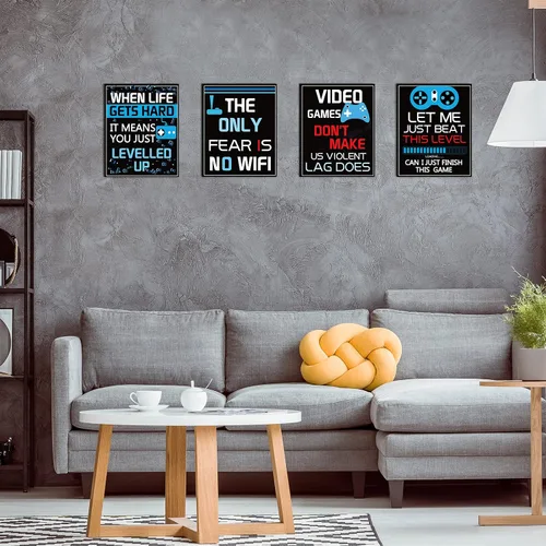 Vista 4 de Sumind Cartel de 10 carteles de videojuegos, impresión artística de juego de niño en fiesta de cumpleaños, decoración de pared de palabras Azul