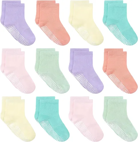 Vista 13 de Tphon Calcetines para Niños Pequeños, Calcetines Antideslizantes para Bebés para Niños y Niñas, 12 Pares de Calcetines para Niños Infantes de 6M-10
