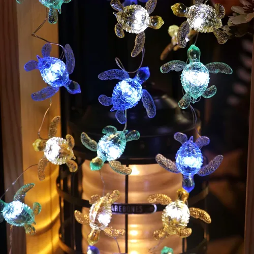 Vista 3 de Guirnalda de luces de tortuga marina de 10 pies, 30 LED, guirnalda de luces de tortuga USB o funciona con pilas con control remoto, luces