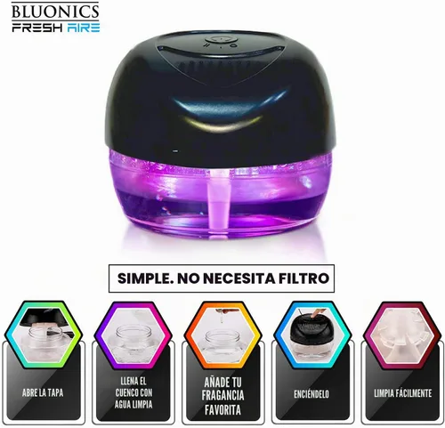 Vista 4 de Fresh Aire máquina con fragancia de lavanda Rainmate arcoíris de color negro con 6 luces ledes de color cambiante