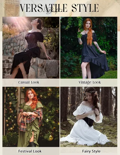 Vista 6 de Scarlet Darkness Vestido renacentista para mujer, estilo corsé, con volantes, con bolsillos