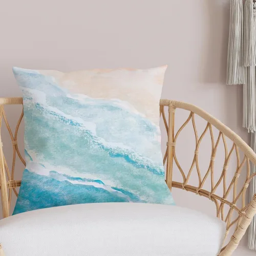 Vista 4 de Fundas de almohada azules con acuarela de playa, mar, océano, paisajes de naturaleza, funda de cojín cuadrada para sofá, cama, dormitorio