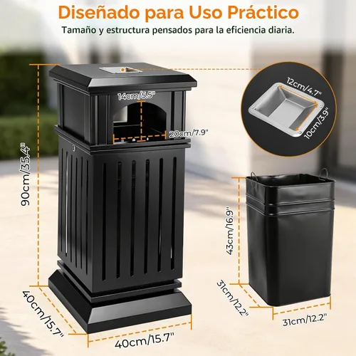 Vista 8 de BEAMNOVA Bote de basura comercial para exteriores con tapa, negro, 15.8 x