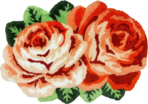 Vista 2 de USTIDE Bonita alfombra de baño de rosas para baño, alfombra de baño naranja de lujo, antideslizante, con forma de flor, alfombra de ducha de felpa