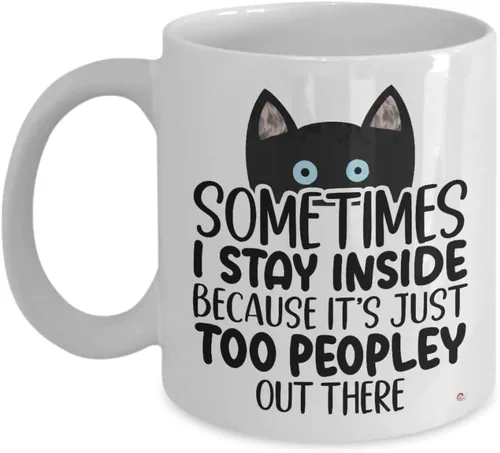 Vista 8 de ODDITEES Taza de café con texto en inglés «Sometimes I Stay Inside Because It's Just Too Peopley Out There», color blanco
