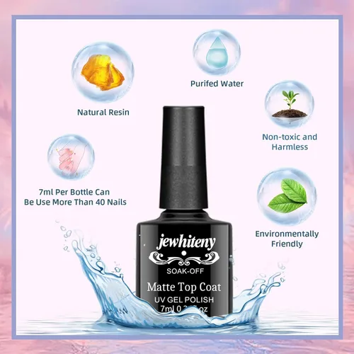 Vista 6 de JEWHITENY Juego de 30 esmaltes de uñas de 27 colores, verde, azul, rosa, naranja, Gitter Sock Off Gel Polish con capa base superior mate y brillante