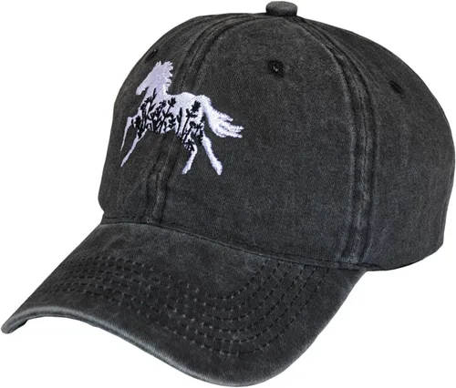 Vista 10 de Gorra de béisbol vintage con diseño floral y de caballo ajustable para mamá y papá Negro