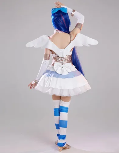 Vista 5 de Miccostumes Vestido de anime para mujer, disfraz de corazón azul con alas