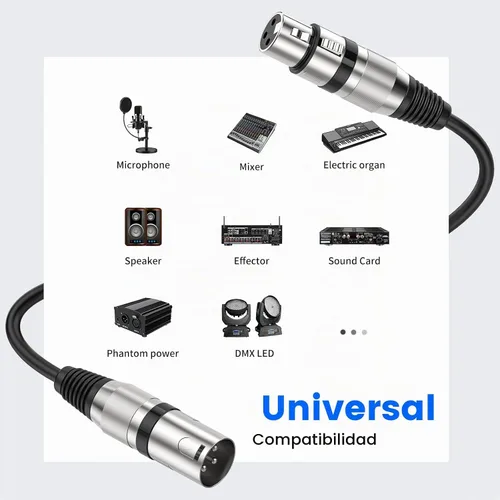Vista 4 de MOSWAG Cables XLR a XLR, cable de micrófono XLR de 3.28 pies/1 M, cable de micrófono de 3 pines, cable XLR blindado equilibrado para cable