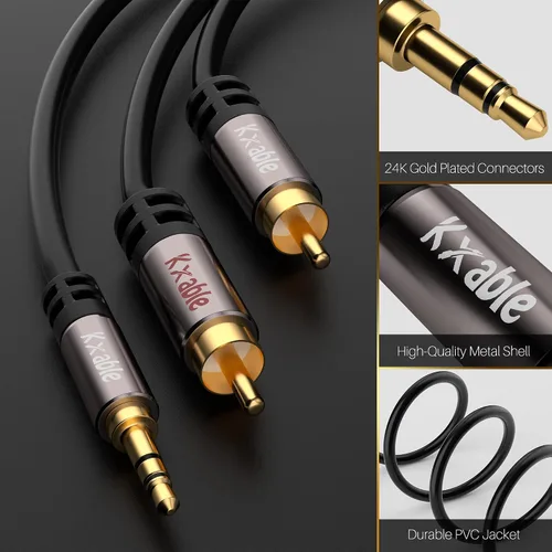 Vista 2 de Paquete de 2 cables de 3.5mm a RCA de 4 pies, adaptador de audio estéreo macho RCA a auxiliar, cable divisor en Y auxiliar de sonido de alta