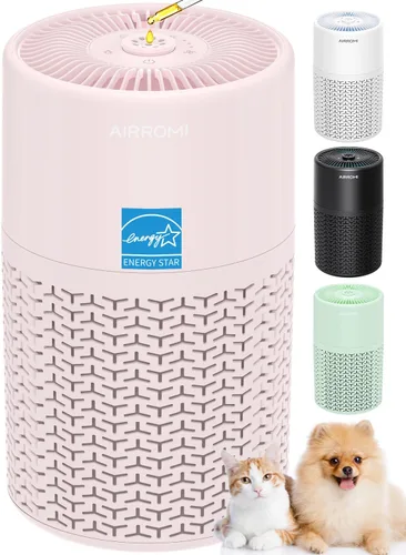 Vista 11 de AIRROMI Purificador de aire para mascotas para alergias en el hogar, hasta 660 pies ². Filtro de carbón activado desodorizante HEPA, con esponja