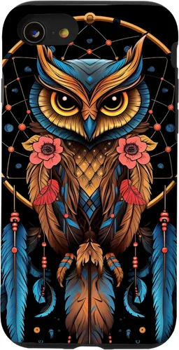 Vista 18 de Funda para iPhone 17 con diseño de plumas indias nativas americanas y búho